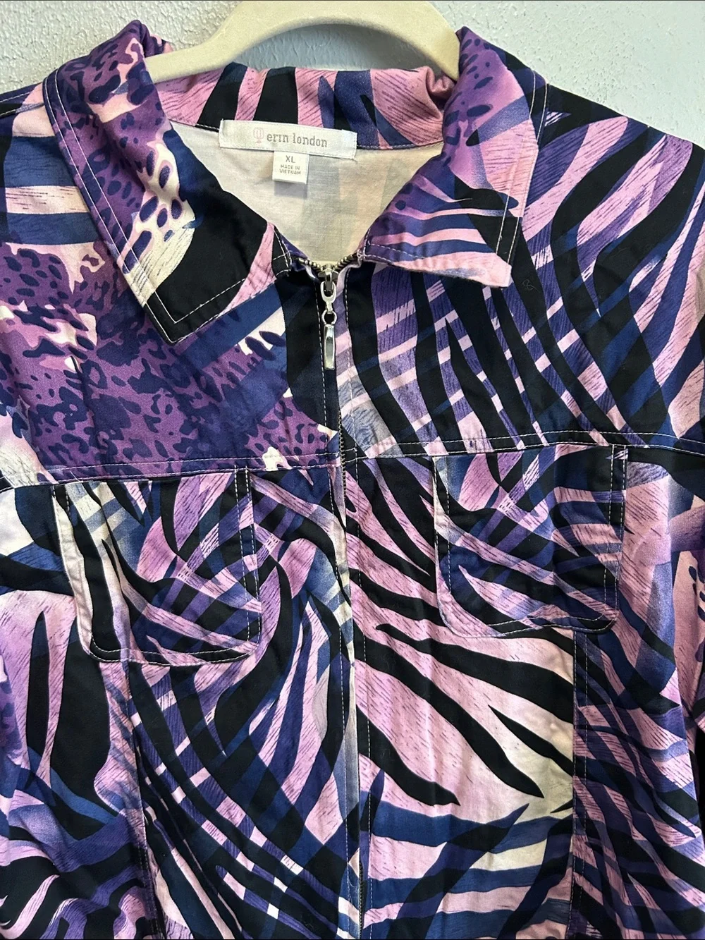 Erin london Purple & Pink Abstract Zip-Front Bomber Jacket Size XL